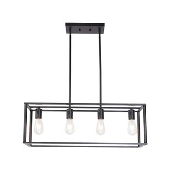 Pendant Lighting 4 Light Industrial Vintage Open Frame Rectangle Chandeliers Modern Black Linear Cage Ceiling Light Fixture