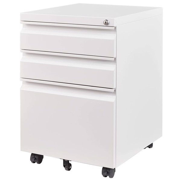 3 Drawer Mobile File Cabinet with Lock,Metal Filing Cabinets for Home Office Organizer Letters/Legal/A4,Fully Assembled,White