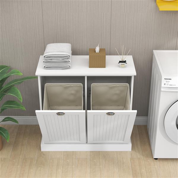 Two-Compartment Tilt-Out Laundry Sorter Cabinet-White