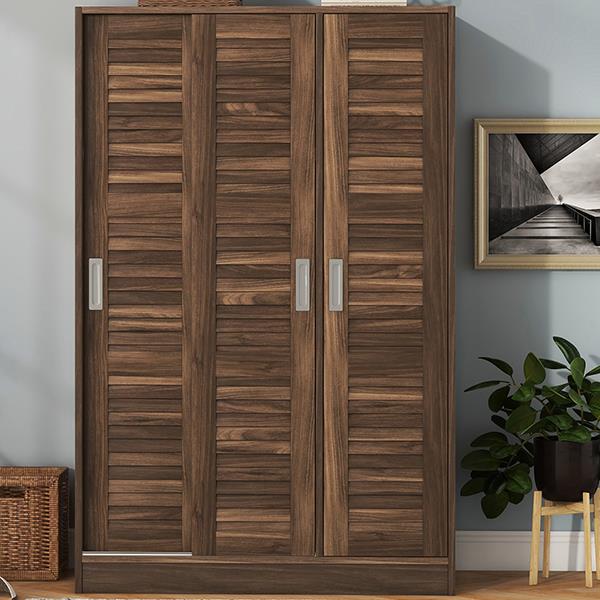 3-Door Shutter Wardrobe with shelves, Walnut