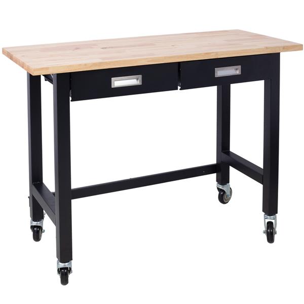 48in Work Bench, Workbench with Drawer Storage, Heavy Duty Bamboo Wood Work Table with Wheels for Garage Home Office