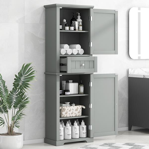 Tall Bathroom Storage Cabinet, Freestanding Storage Cabinet with Drawer and Adjustable Shelf, MDF Board with Painted Finish, Grey