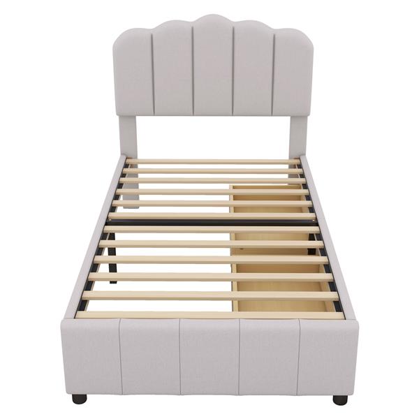 Twin Size Upholstered Bed with 2 Storage Drawers,Wood Slat Support, Beige