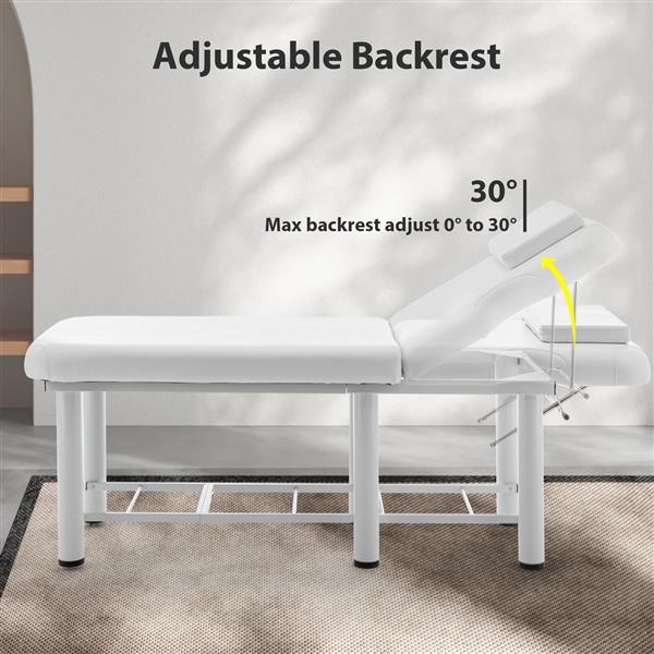 Professioanl Massage Table , Backrest Adjustable, Removable Headrest, Bottom Shelf Storage , Memory Foam Layer Salon Bed,White