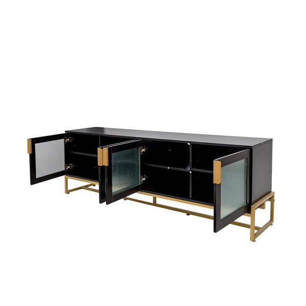 Black 70.87" TV STAND.Entertainment Center with Shelf, Wood TV Media Console with Sturdy Metal Legs for Living Room