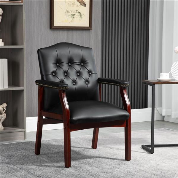 Leather Reception Guest Chairs  W/Padded Seat and Arms Ergonomic Mid-Back Office Executive Side Chair for Meeting Waiting Room Conference Office Guest Chairs,Black