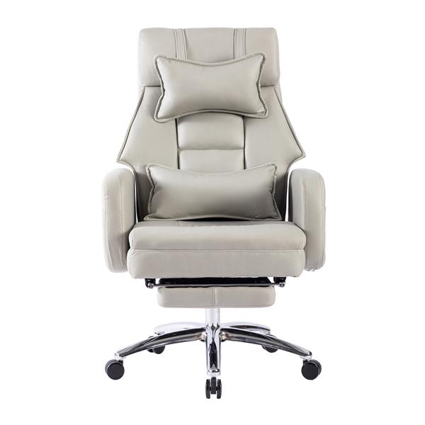 Swivel Ernomic Office Chair, Technology Leather  High Back Office Chair with Lumbar Support Headrest, Sedentary Comfortable Boss Chair, 155° Reclining Computer Chair (Color : Grey)