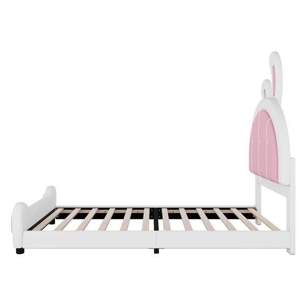 Twin Size Upholstered Platform Bed with Rabbit Shaped Headboard, White