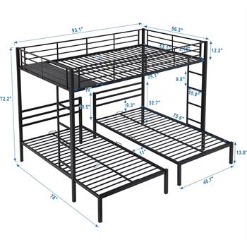 Full over Twin&Twin Size Bunk Bed with Built-in Shelf, Black