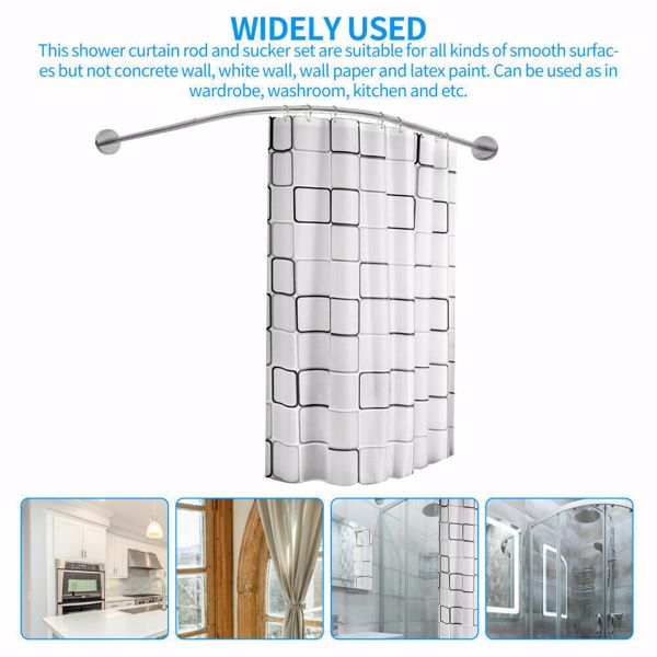 Stretchable Stainless L Shaped Pole Bathroom Corner Shower Curtain Rail Rack Rod