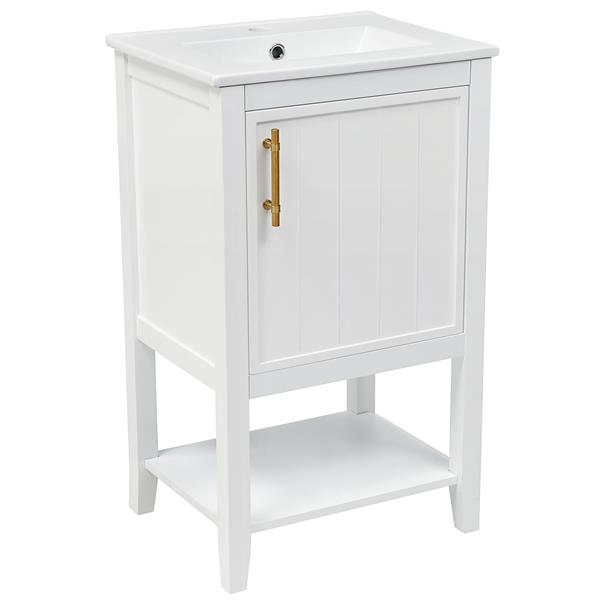 20" Bathroom Vanity with Sink, Bathroom Cabinet with Soft Closing Door, Storage Rack and Open Shelf, White