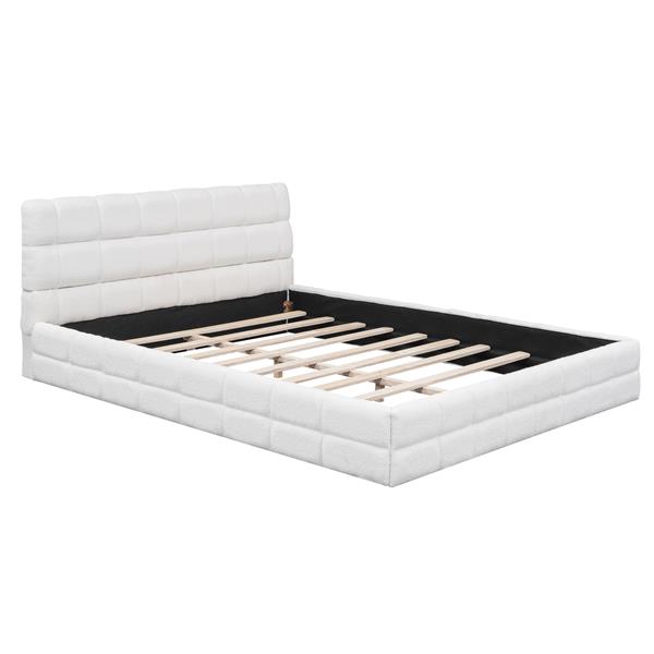 Queen Size Upholstered Platform Bed, White