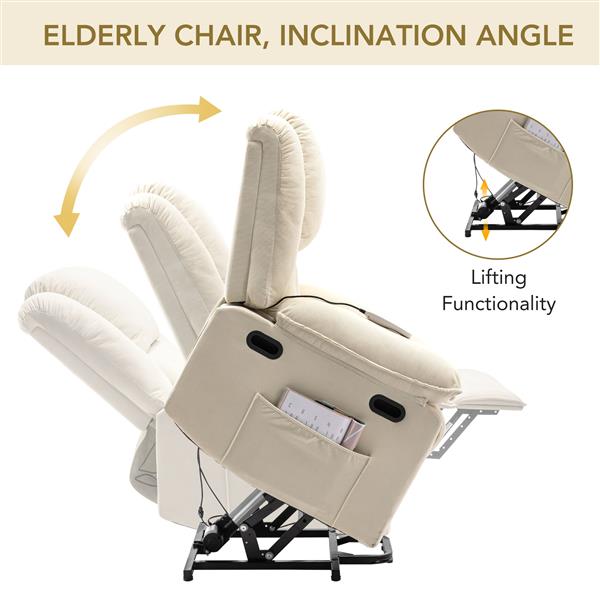 Massage Recliner,Power Lift Chair for Elderly with Adjustable Massage and Heating Function,Recliner Chair with Infinite Position and Side Pocket for Living Room ,Beige