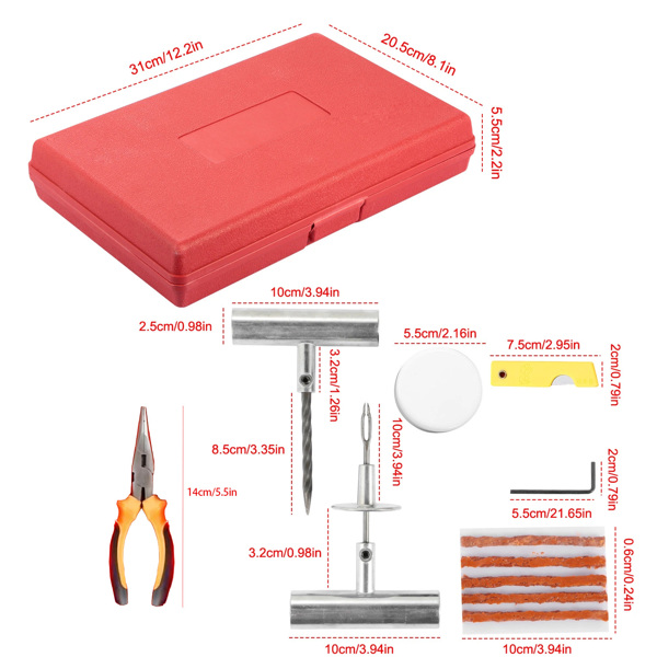 Universal heavy-duty tire repair kit | 58 piece set | Fixed perforations and plug surfaces | Perfect for cars, trucks, motorcycles, ATVs, jeeps, off-road vehicles, RVs, tractors(No shipments on weeken