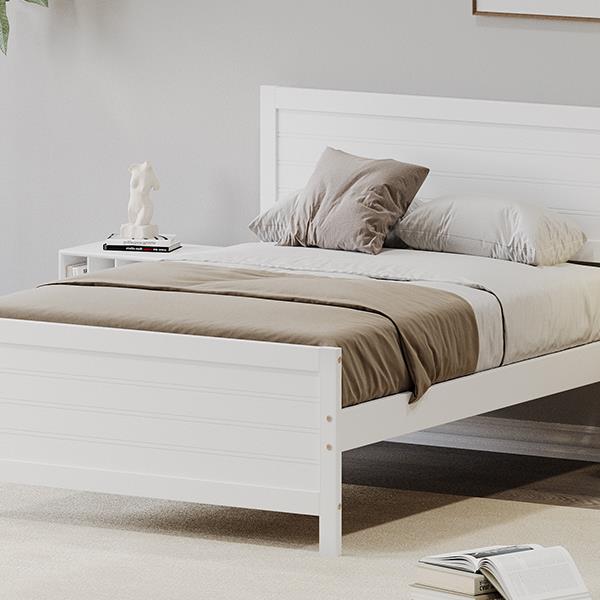 Wood Platform Bed Frame with Headboard, Mattress Foundation with Wood Slat Support, No Box Spring Needed, Full Size, White