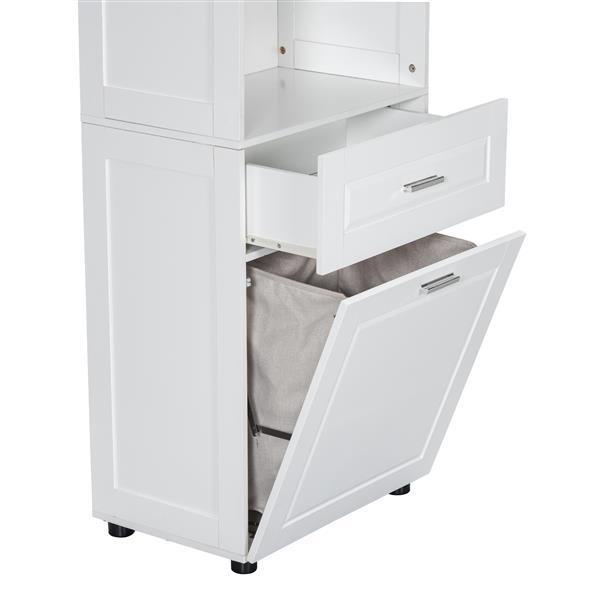 Tall Bathroom Cabinet with Laundry Basket, Large Storage Space Tilt-Out Laundry Hamper and Upper Storage Cabinet, White