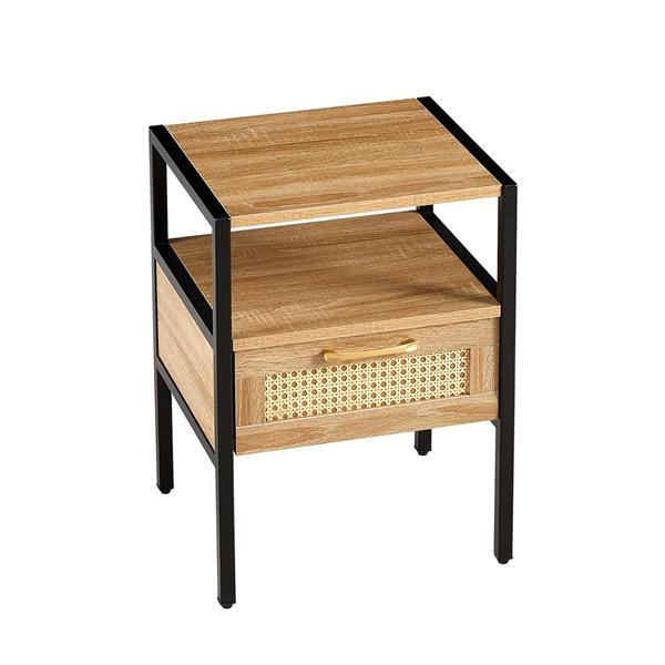 15.75" Rattan End table with  drawer, Modern nightstand, metal legs,side table for living room, bedroom,natural(1 pc)