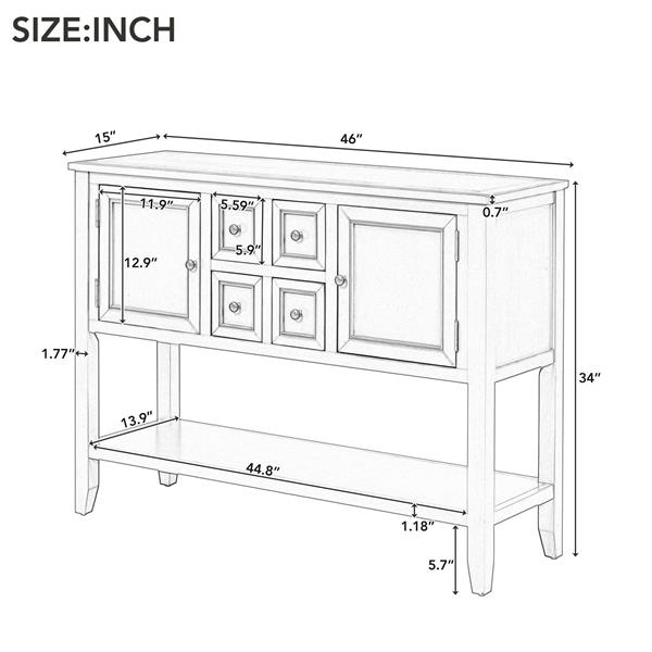 Cambridge Series  Ample Storage Vintage Console Table with Four Small Drawers and Bottom Shelf for Living Rooms, Entrances and Kitchens