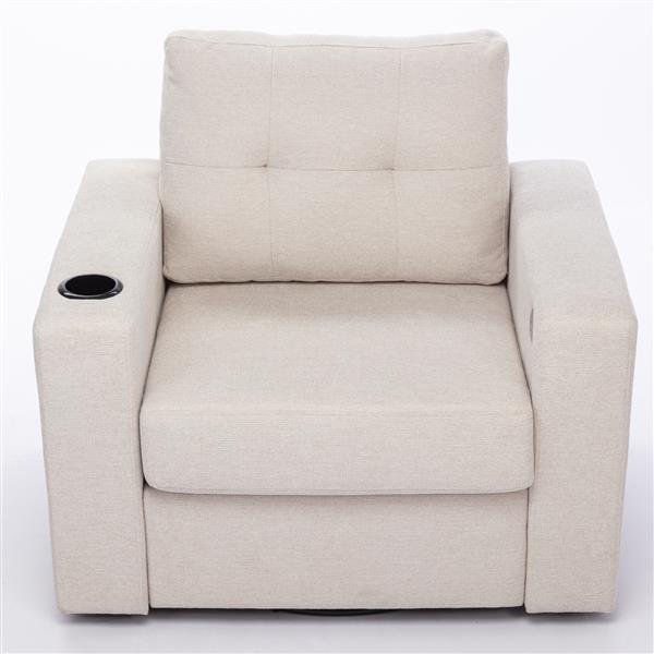 Modern Swivel Accent Sofa Chair, Ernomic Casual 90 Degree Swivel Single Sofa Seat with Drink Holder Living Room Chair ,Soft Egyptian Velvet Sofa Chair (White)