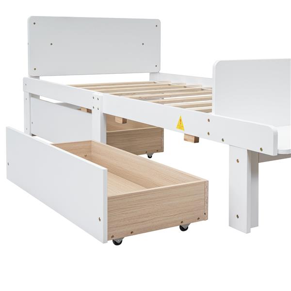 Twin Bed with Footboard Bench,2 drawers,White