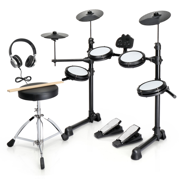 【Do Not Sell on Amazon】Glarry Electronic Drum Set for Beginner with 4 x 7in Drum Pads, 3x 10in Cymbals, 150 Sounds, Drum Module, Headphones, Drumsticks