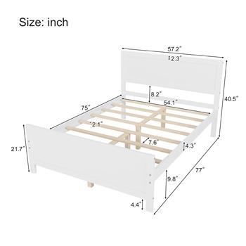 Wood Platform Bed Frame with Headboard, Mattress Foundation with Wood Slat Support, No Box Spring Needed, Full Size, White