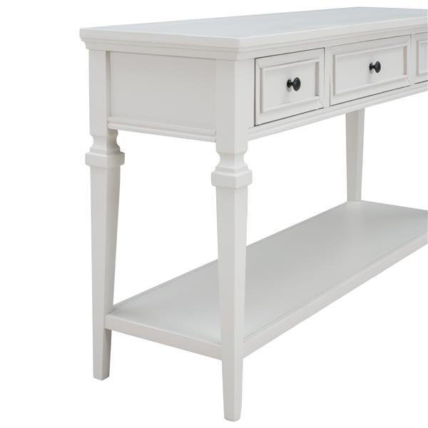 Classic Retro Style Console Table with Three Top Drawers and Open Style Bottom Shelf, Easy Assembly (Antique White)