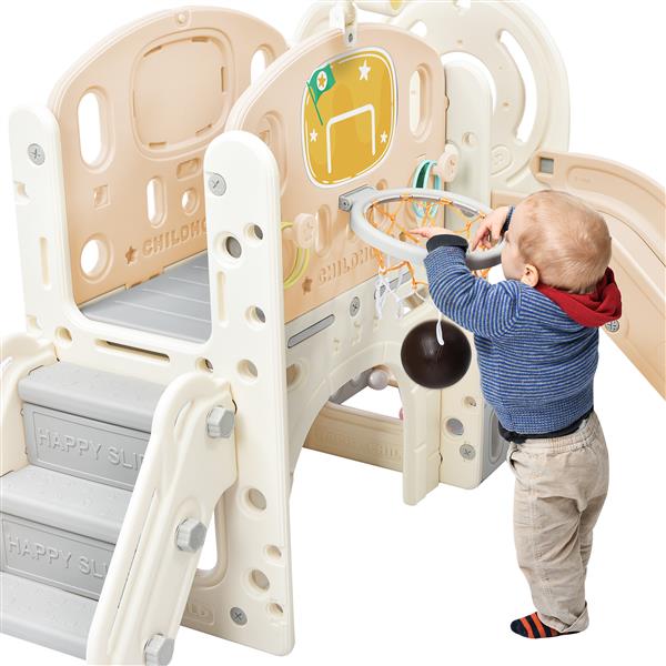 Kids Slide Playset Structure,  Castle Climbing Crawling Playhouse with Slide, Arch Tunnel, Ring Toss, and Basketball Hoop, Toy Storage Organizer for Toddlers, Kids Climbers Playground