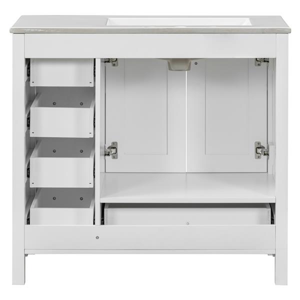 36" White Bathroom Vanity with Ceramic Sink Combo, Abundant Storage Cabinet -2 Soft-close doors and 5 drawers