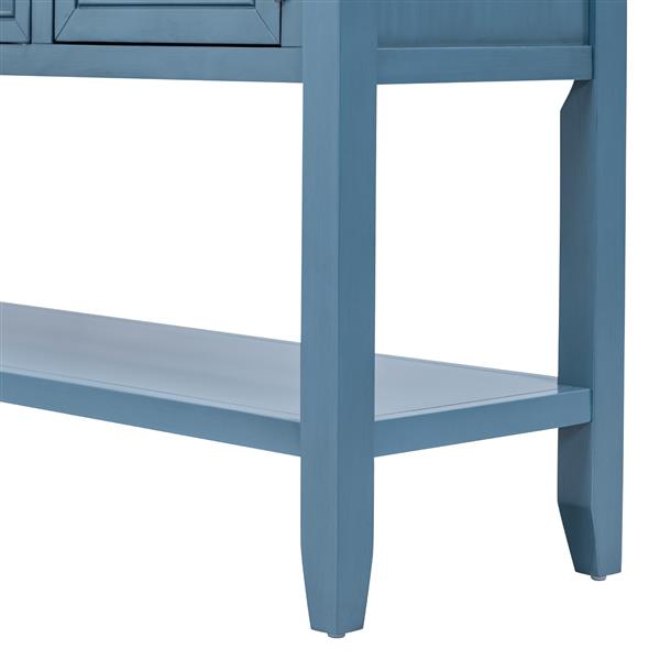 Series  Ample Storage Vintage Console Table with Four Small Drawers and Bottom Shelf for Living Rooms, Entrances and Kitchens (Light Navy