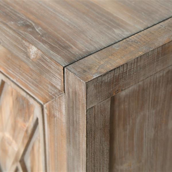 4 门木质斜纹餐柜 美式乡村复古旧式客厅餐厅门厅入口柜（棕色）-13