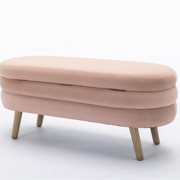 036-Velvet Fabric Storage Bench Bedroom Bench With Wood Legs For Living Room Bedroom Indoor,Light Pink