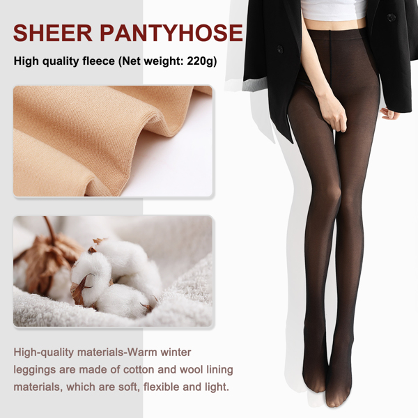 Fleece Lined Tights Sheer Women. Fake Translucent Warm Pantyhose Leggings Sheer Thick Tights for Winter，Shipment from FBA