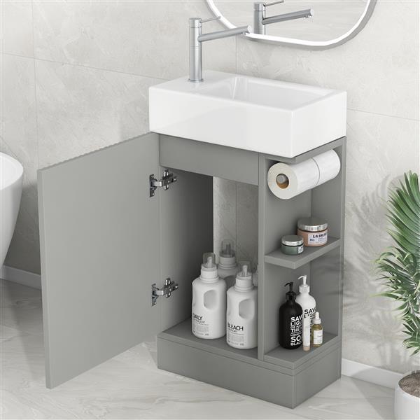 18.6" Bathroom Vanity with Sink, Bathroom Vanity Cabinet with Two-tier Shelf, Left or Right Orientation, Grey