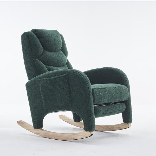 052-Teddy Fabric Nursery Rocking Chair With Adjustable Footrest,Green