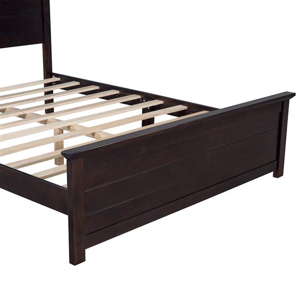 Farmhouse Wooden Platform Queen Size Bed with Curl Design Headboard and Footboard for Teenager, Espresso