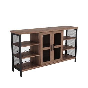 Industrial Wine Bar Cabinet, Liquor Storage Credenza, Sideboard with Wine Racks & Stemware Holder (Hazelnut Brown, 55.12\\'\\'w x 13.78\\'\\'d x 30.31\\' \\' h)