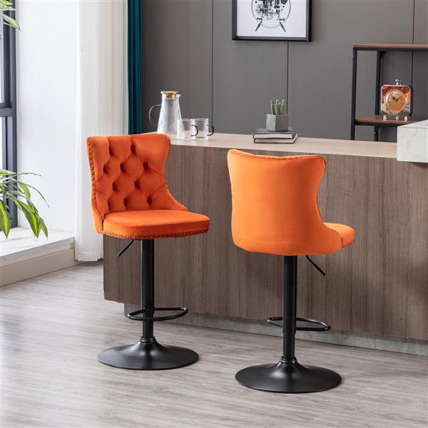 Furniture,Swivel Velvet Barstools Adjusatble Seat Height from 25-33 Inch,17.7inch base, Modern Upholstered Bar Stools with Backs Comfortable Tufted for Home Pub and Kitchen Island,Orange,Set of 2