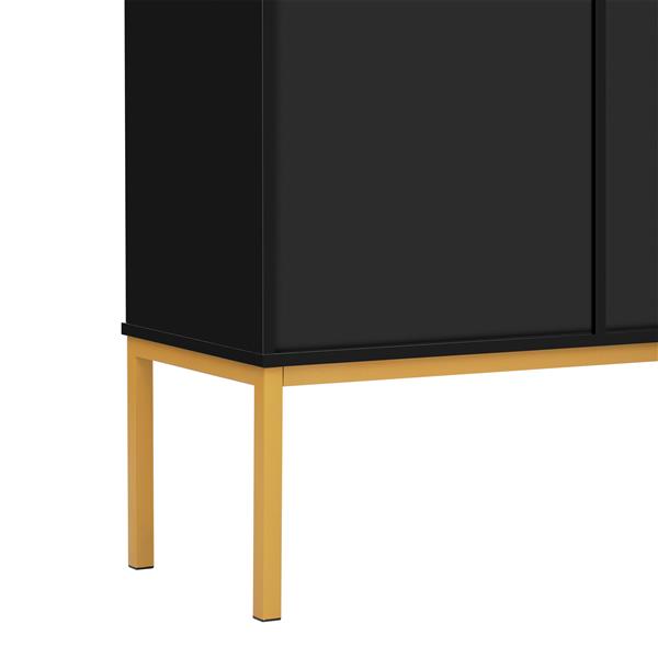 Large Storage Space Sideboard with Artificial Rattan Door and Rebound Device for Living Room and Entryway (Black)