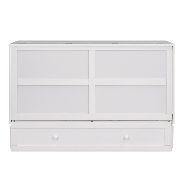 Queen Size Mobile Murphy Bed with Drawer and Little Shelves on Each Side,White 