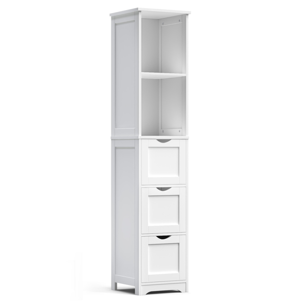 Bathroom Tall Storage Cabinet, Slim Free Standing Cabinet with 3 Drawers and 2 Shelves,Floor Cabinet for Small Space, 11.8" D x 12.6" W x 57.5" H, White 