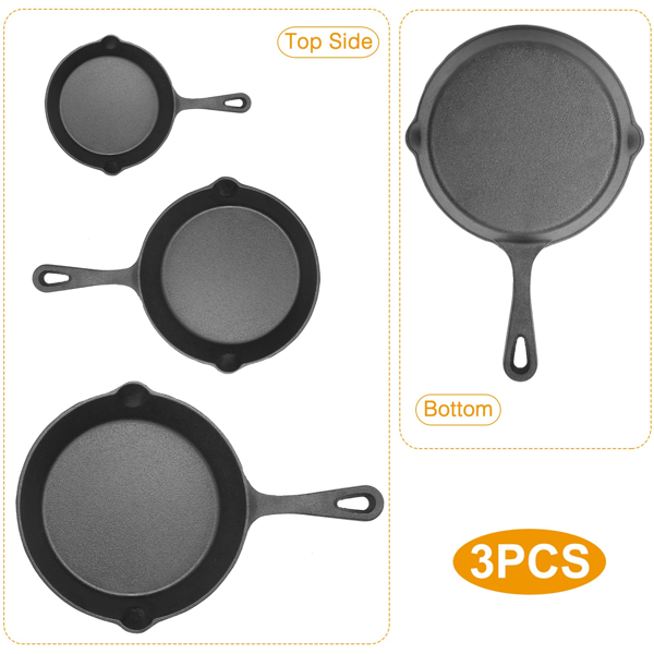 3 Skillet Bundle 6 inches and 8 inches with 10 inch Set of 3 Cast Iron Frying Pans Non-Stick Oven Safe Cookware Heat-Resistant Frying Pan（No shipments on weekends）