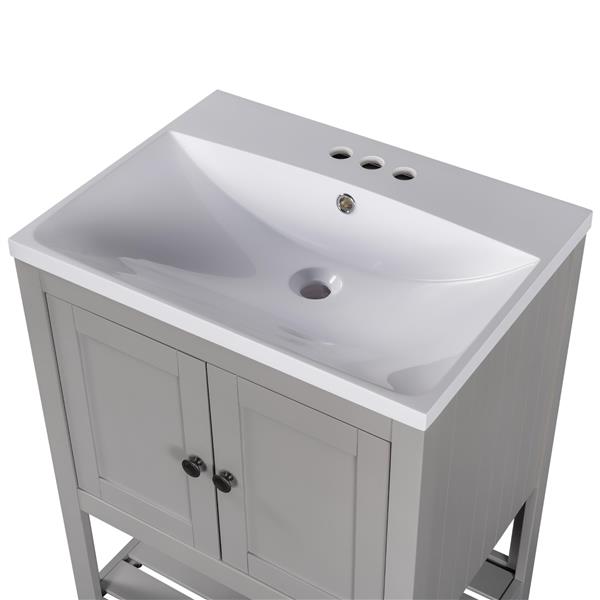 [VIDEO] 24" Grey Modern Sleek Bathroom Vanity Elegant Ceramic Sink with Solid Wood Frame Open Style Shelf