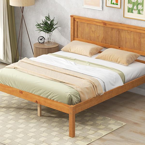 Platform Bed Frame with Headboard, Wood Slat Support, No Box Spring Needed, Full, Oak