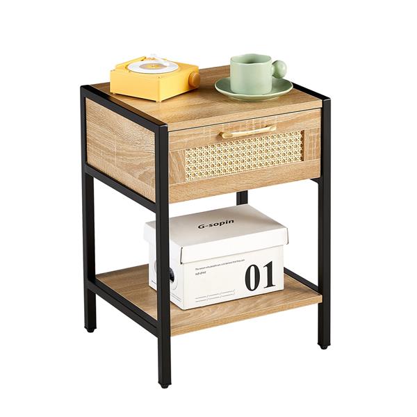 15.74" Rattan End table with  drawer, Modern nightstand, metal legs,side table for living room, bedroom,natural(1 pc)