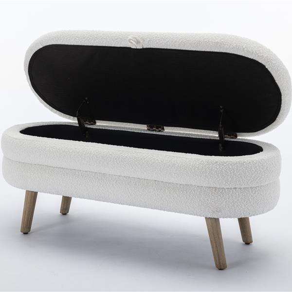 036-Boucle Fabric Storage Bench Bedroom Bench With Wood Legs For Living Room Bedroom Indoor,Ivory