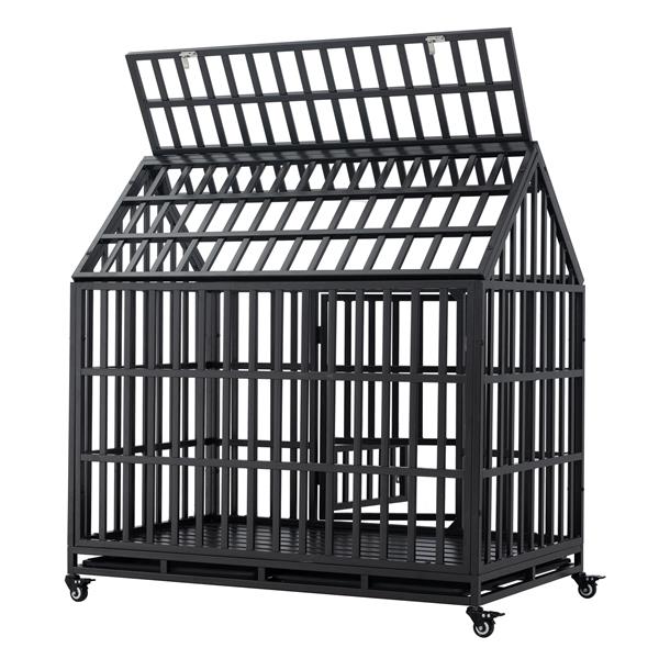 Heavy Duty Dog Cage  pet Crate with Roof & window on roof