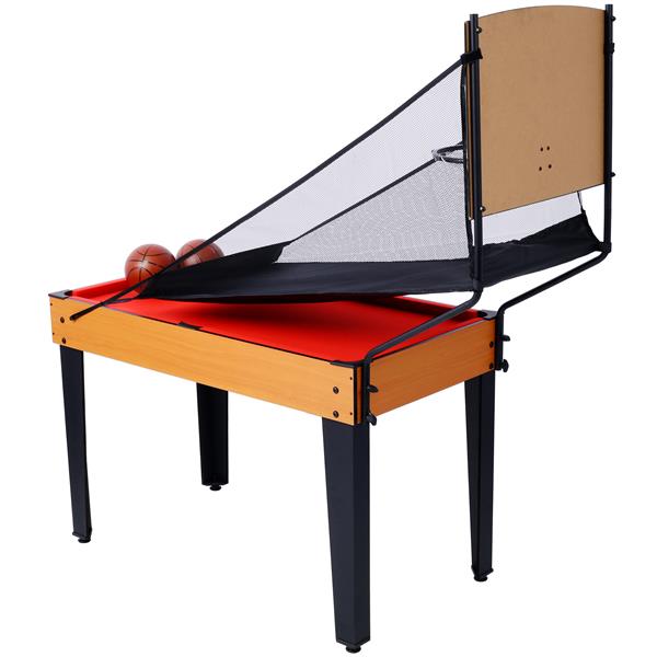 5-in-1 Multi-Game Table - Billiards, Push Hockey, Foosball, Ping Pong, and Basketball  brown/red