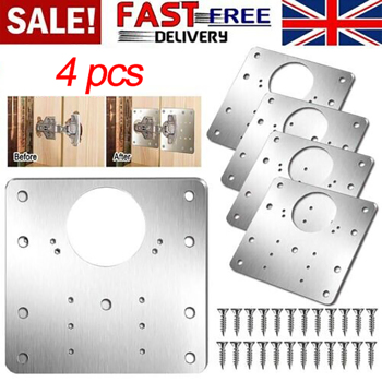 4 Kitchen Cupboard Door Hinge Repair Kit Plate and Fixing Screws Cabinet