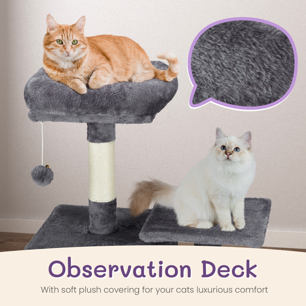 47 inch Cat Tree Cat Tower for Indoor Cats, Cat House with Padded Platform Bed, Toy Ball, Large Cozy Condo, Scratch Board and Sisal Scratching Posts, Dark Grey